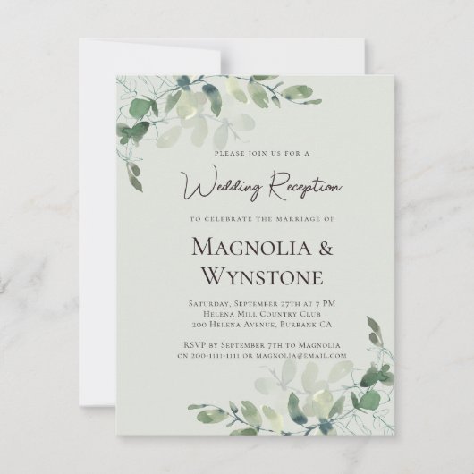 Eukalyptus Sage Green Wedding Reception Einladung (Vorderseite)