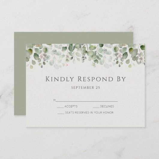 Eukalyptus Sage Green Wedding RSVP Karte (Vorne/Hinten)