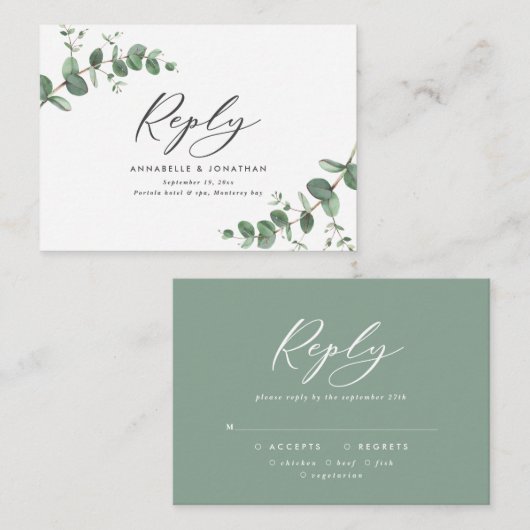 Eukalyptus sage green Wedding RSVP Mitteilungskarte (Vorne/Hinten)