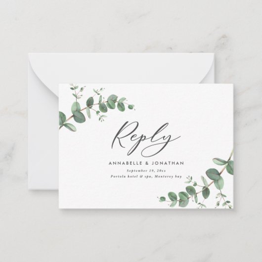 Eukalyptus sage green Wedding RSVP Mitteilungskarte (Vorderseite)