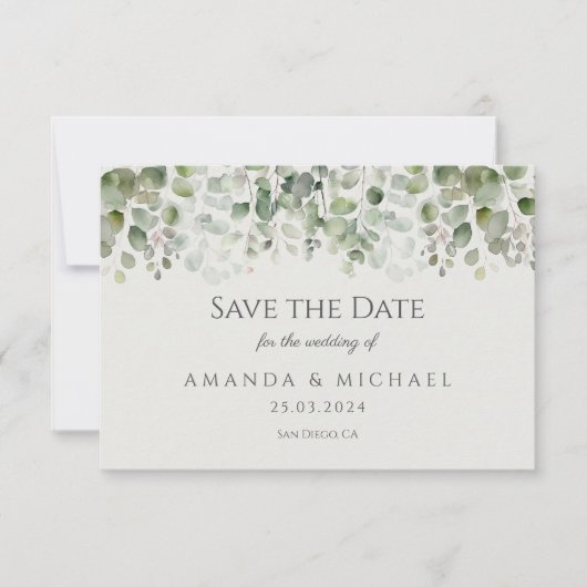 Eukalyptus Sage Green Wedding Save The Date (Vorderseite)
