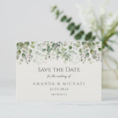 Eukalyptus Sage Green Wedding Save The Date (Stehend Vorderseite)