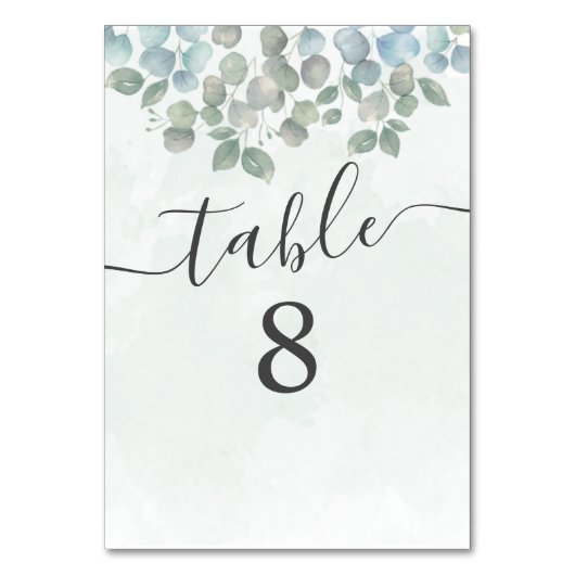 Eukalyptus Sage Green Wedding Table Card Tischnummer (Vorderseite)