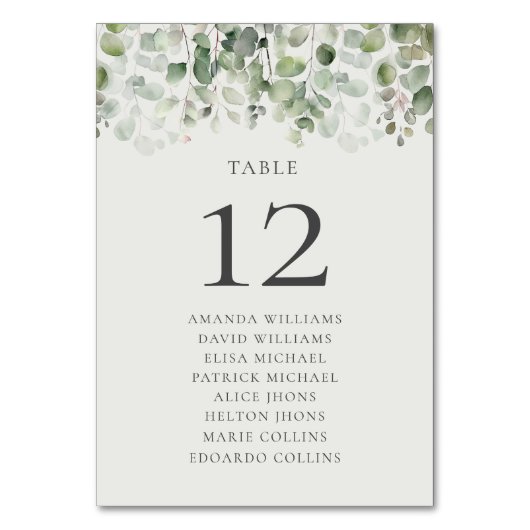 Eukalyptus Sage Green Wedding Tischnummer (Vorderseite)