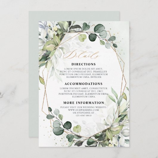 Eukalyptus Sage Greenery Geometric Wedding Details Begleitkarte (Vorne/Hinten)