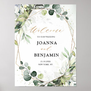 Eukalyptus Sage Greenery Geometric Wedding Willkom Poster
