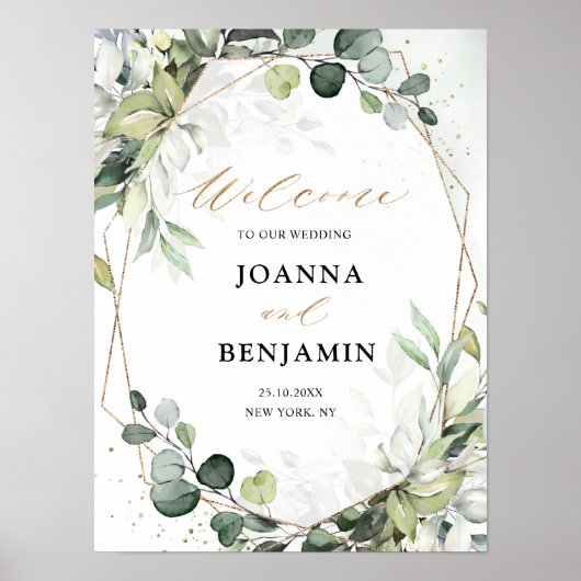 Eukalyptus Sage Greenery Geometric Wedding Willkom Poster (Vorne)
