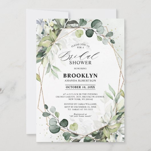 Eukalyptus Sage Greenery Geometrisches Brautparty Einladung (Vorderseite)