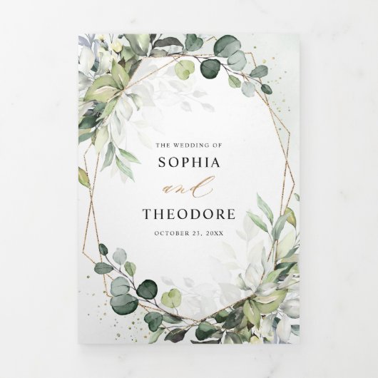 Eukalyptus Sage Greenery Moderne geometrische Hoch Dreifach Gefaltete Ankündigung (Cover)