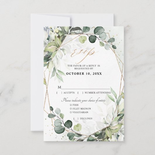 Eukalyptus Sage Greenery Moderne geometrische Hoch RSVP Karte (Vorderseite)