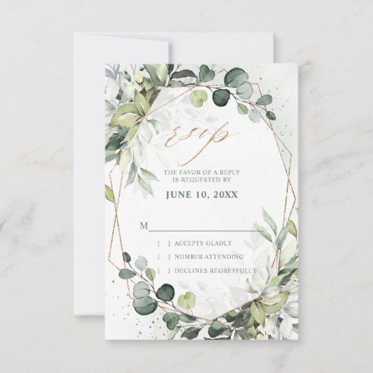 Eukalyptus Sage Greenery Moderne geometrische Hoch RSVP Karte (Vorderseite)