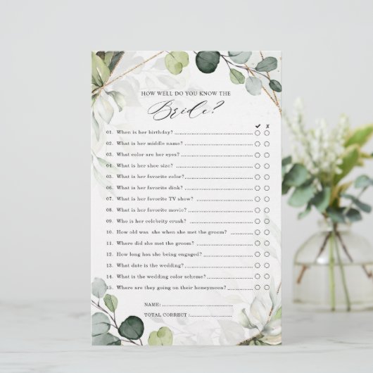 Eukalyptus Sage Greenery Modernes Brautparty Game (Stehend Vorderseite)