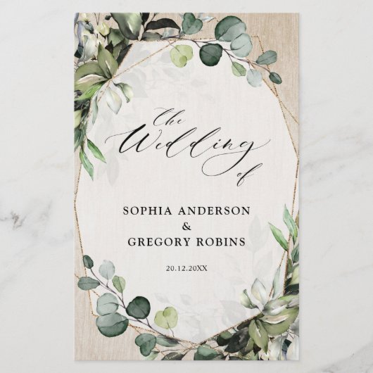 Eukalyptus Sage Greenery Modernes Hochzeitsprogram (Vorderseite)