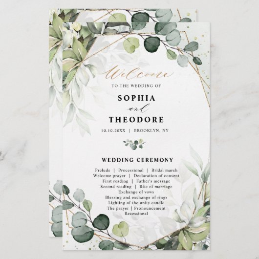 Eukalyptus Sage Greenery Modernes Hochzeitsprogram (Vorne/Hinten)