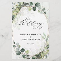 Eukalyptus Sage Greenery Modernes Hochzeitsprogram