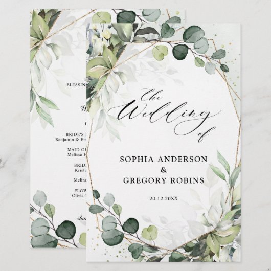 Eukalyptus Sage Greenery Modernes Hochzeitsprogram (Vorne/Hinten)