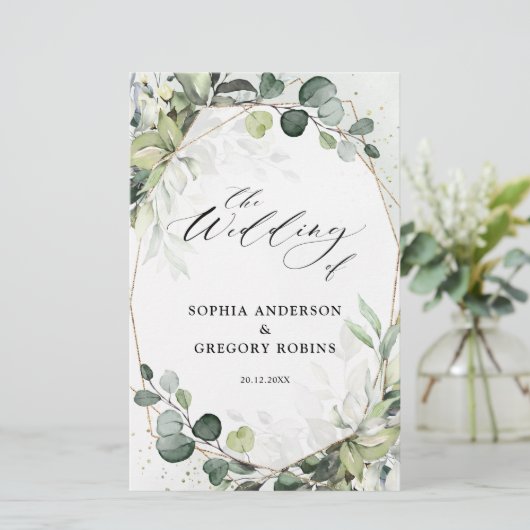 Eukalyptus Sage Greenery Modernes Hochzeitsprogram (Stehend Vorderseite)