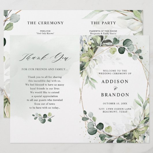 Eukalyptus Sage Greenery Modernes Hochzeitsprogram (Vorne/Hinten)
