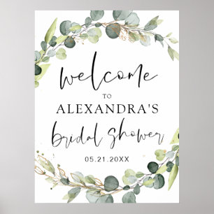 Eukalyptus-Sage-Grün-Blumen-Brautparty Poster