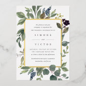 Eukalyptus & Sage | Grüne Botanische Hochzeit Folieneinladung (Vorderseite)