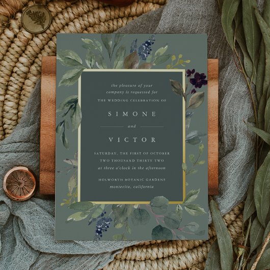 Eukalyptus & Sage | Grüne Botanische Hochzeit Folieneinladung