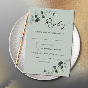 Eukalyptus Sage Moderne kalligraphische Mahlzeiten RSVP Karte