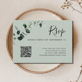 Eukalyptus Sage QR Code Wedding RSVP Begleitkarte