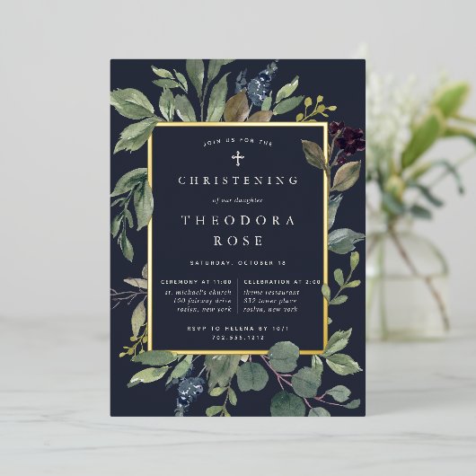 Eukalyptus & Sage Taufe oder Weihnachten Folieneinladung (Stehend vorne)