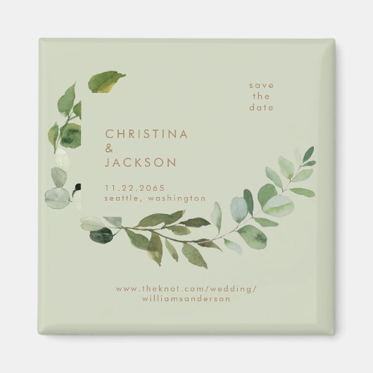 Eukalyptus Sage Wedding Square Save the Date Magnet (Vorne)