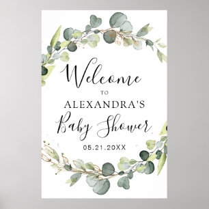 Eukalyptus-Salbei-Grün-Blumen-Baby-Party Poster