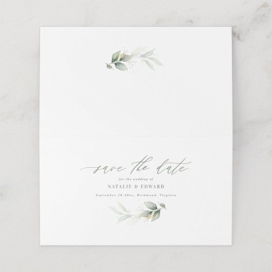 Eukalyptus Sali Goldhochzeit speichern das Datum p Platzkarte (Außenseite Aufgefaltet)