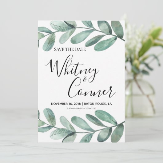 Eukalyptus Save the Date (Stehend Vorderseite)