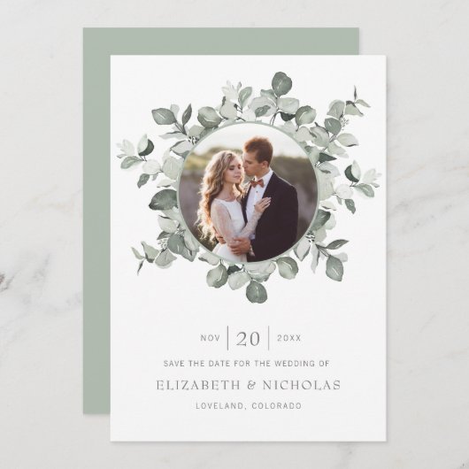 Eukalyptus Save the Date Foto Wedding (Vorne/Hinten)