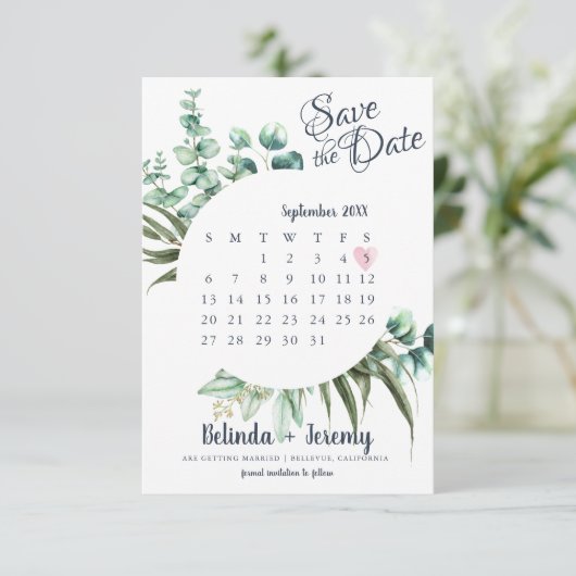 Eukalyptus Save the Date Kalender (Stehend Vorderseite)