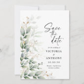 Eukalyptus Save the Date mit Foto-Flachkarte (Vorderseite)