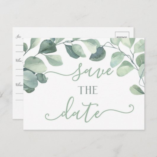 Eukalyptus Save the Date Postkarte (Vorne/Hinten)