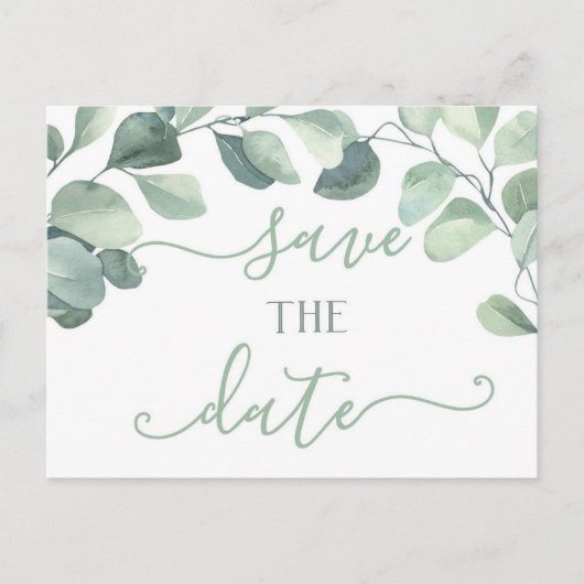Eukalyptus Save the Date Postkarte (Vorderseite)