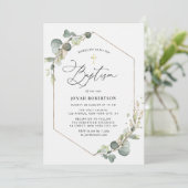 Eukalyptus-Schrift-Taufe Einladung (Stehend Vorderseite)