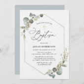 Eukalyptus-Schrift-Taufe Einladung (Vorne/Hinten)