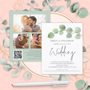 Eukalyptus Script 3 Foto QR Wedite Einladung