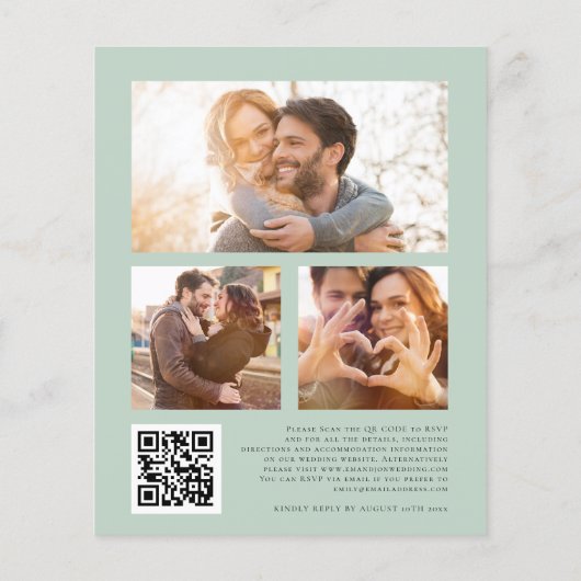 Eukalyptus Script 3 Foto QR Wedite Einladung (Rückseite)