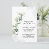 Eukalyptus-Script-Brautparty Einladung (Stehend Vorderseite)