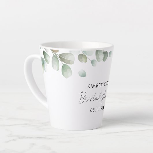 Eukalyptus-Script-Brautparty Milchtasse (Linke Ecke)