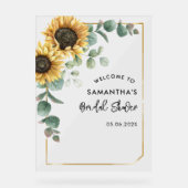 Eukalyptus-Script-Brautparty Sunflower - Willkomme Acrylschild (Vorderseite)
