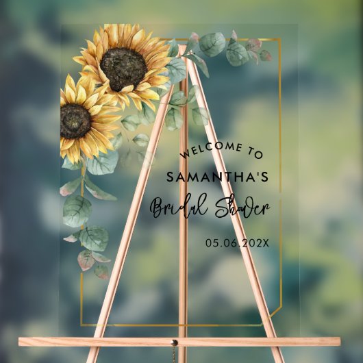 Eukalyptus-Script-Brautparty Sunflower - Willkomme Acrylschild (Neutral)