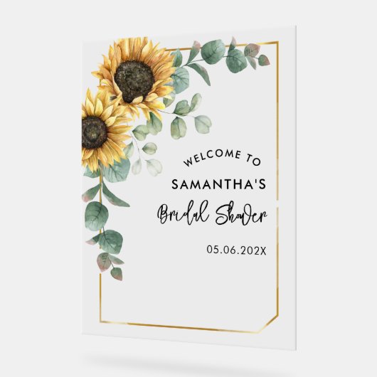 Eukalyptus-Script-Brautparty Sunflower - Willkomme Acrylschild (Winkel)