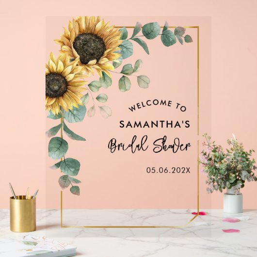 Eukalyptus-Script-Brautparty Sunflower - Willkomme Acrylschild (Hochzeit)