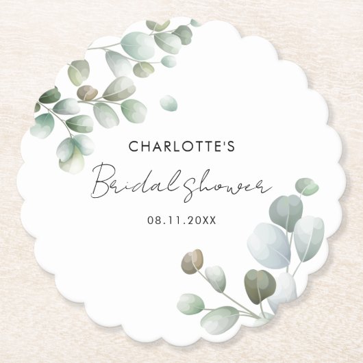 Eukalyptus-Script-Brautparty Untersetzer (Vorderseite)