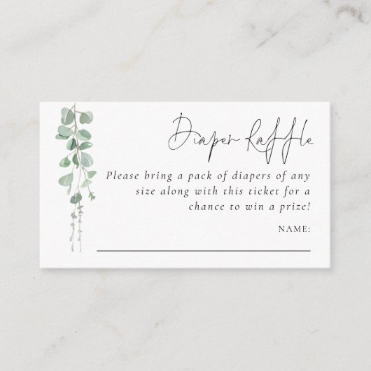 Eukalyptus Script DIaper Raffle Baby Dusche Begleitkarte (Vorderseite)