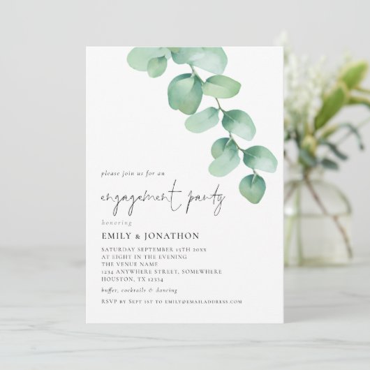 Eukalyptus-Script-Engagement für Aquarellfarben Einladung (Stehend Vorderseite)